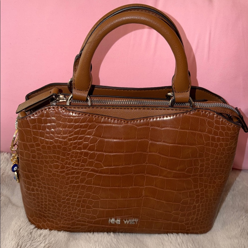 Nine West Tan Crocodile Embossed Satchel